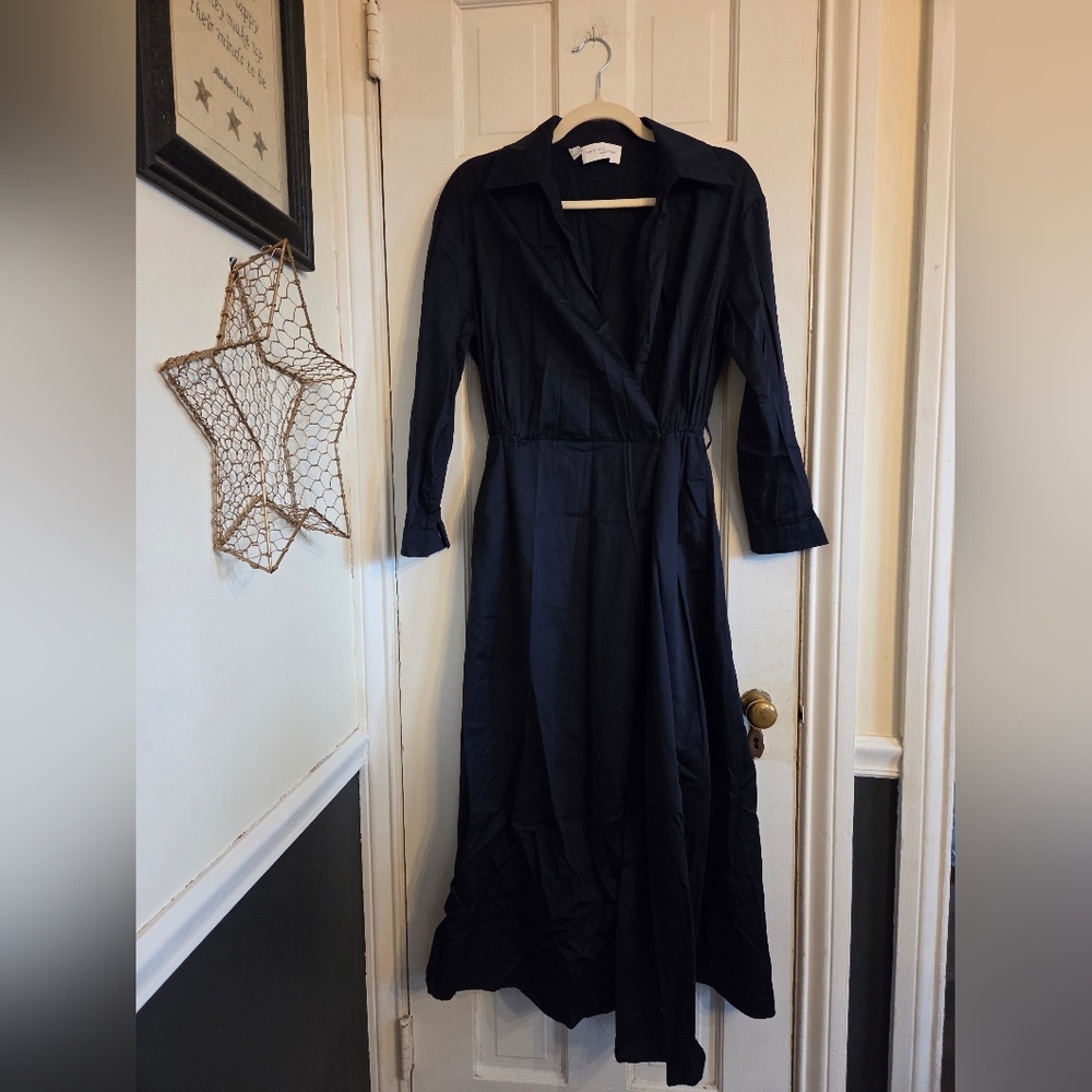 The Shirt Company Elegant Long Sleeve Navy Wrap Dress